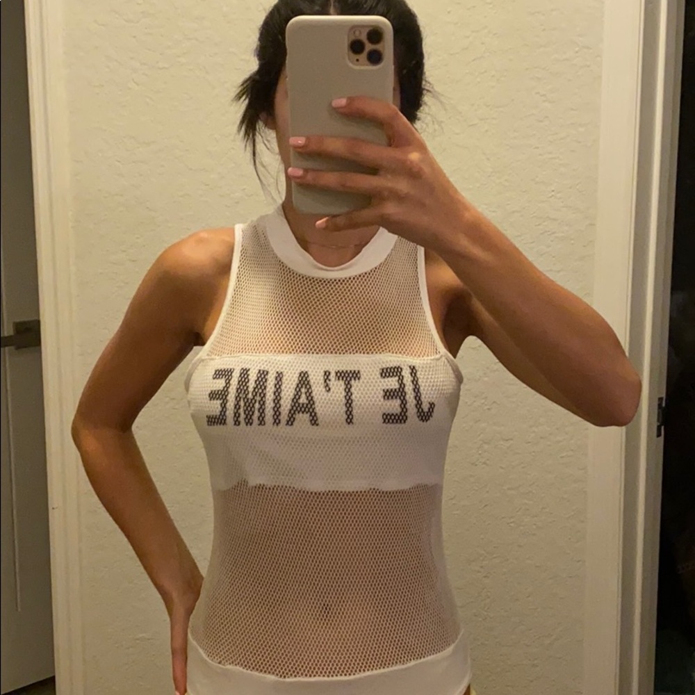 Women’s net body suit with je t’aime letters